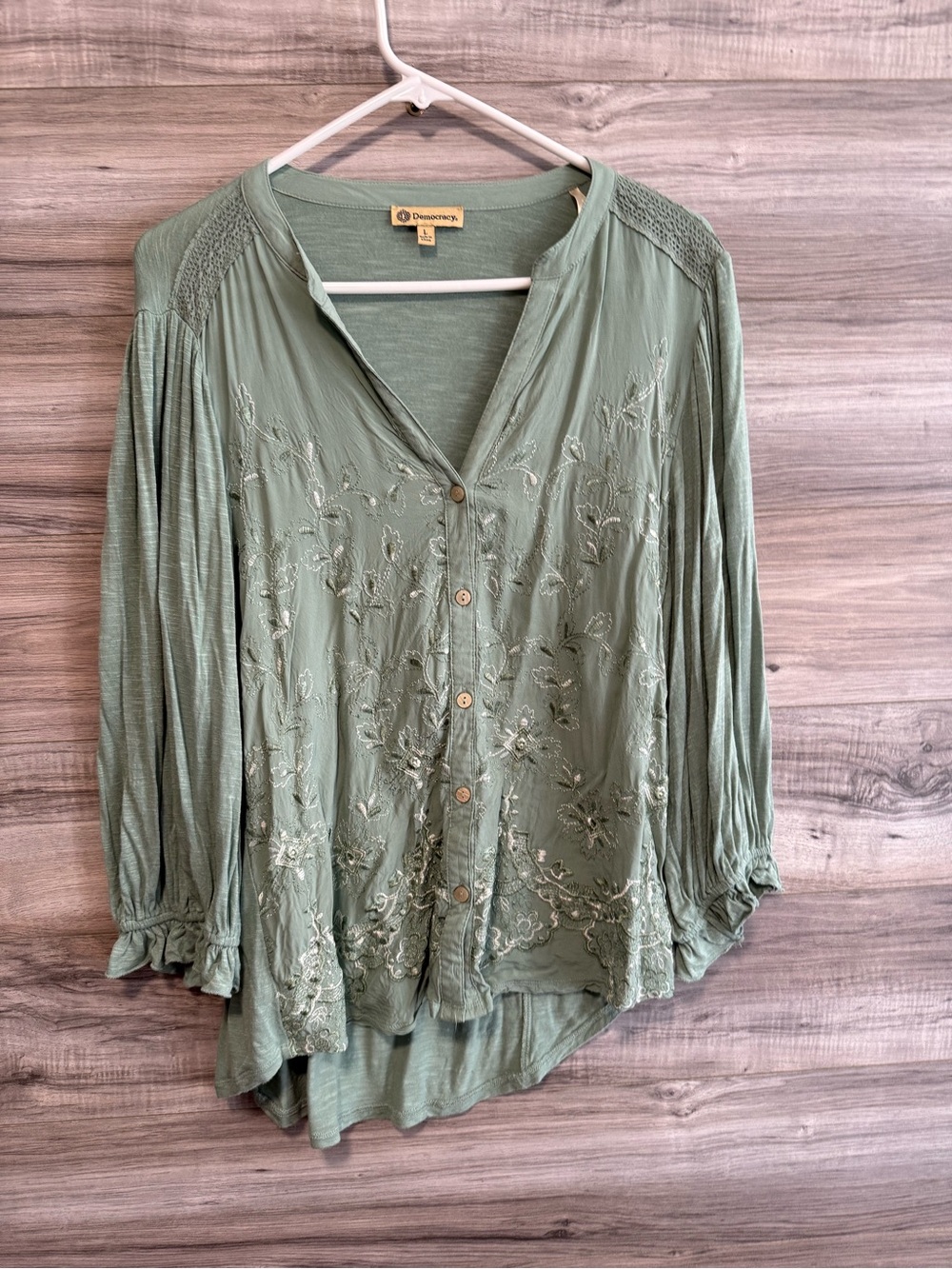 Democracy embroidered button down